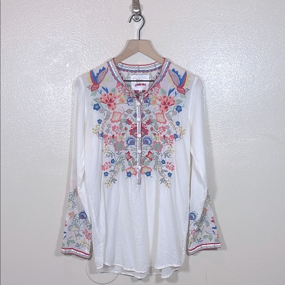 Johnny Was Biya  White Blouse with Elegant embroidery small - Picture 1 of 8
